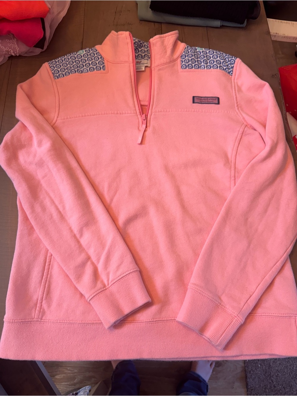 Vineyard Vines Pink Size Small Pink Blue Quarter Zip Sweatshirt 100% Cotton